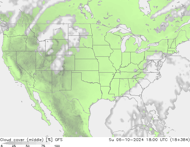 zachmurzenie (środk.) GFS nie. 06.10.2024 18 UTC