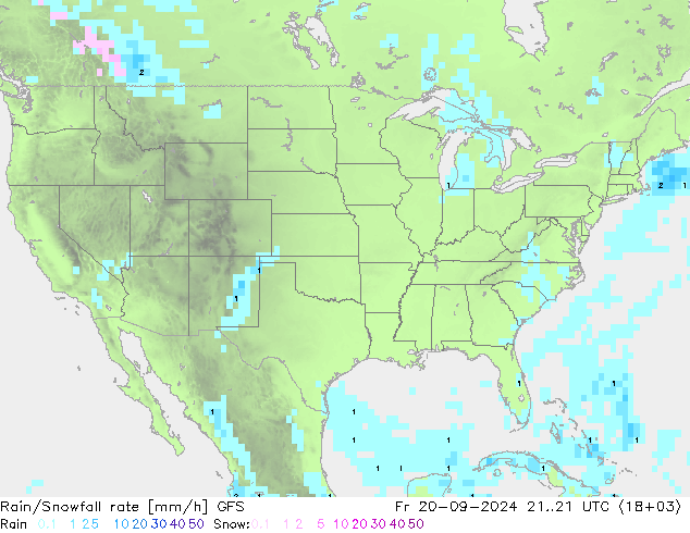 Rain/Snowfall rate GFS  20.09.2024 21 UTC