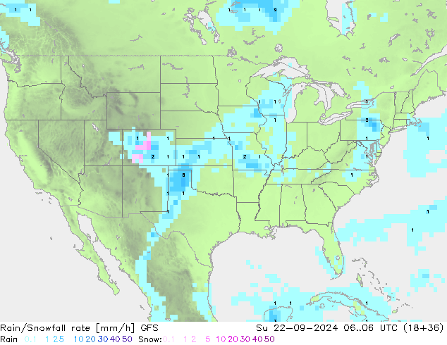 Rain/Snowfall rate GFS dom 22.09.2024 06 UTC