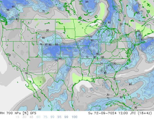 Humidité rel. 700 hPa GFS dim 22.09.2024 12 UTC