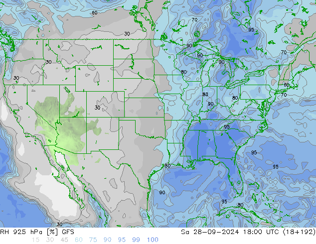 RH 925 hPa GFS  28.09.2024 18 UTC