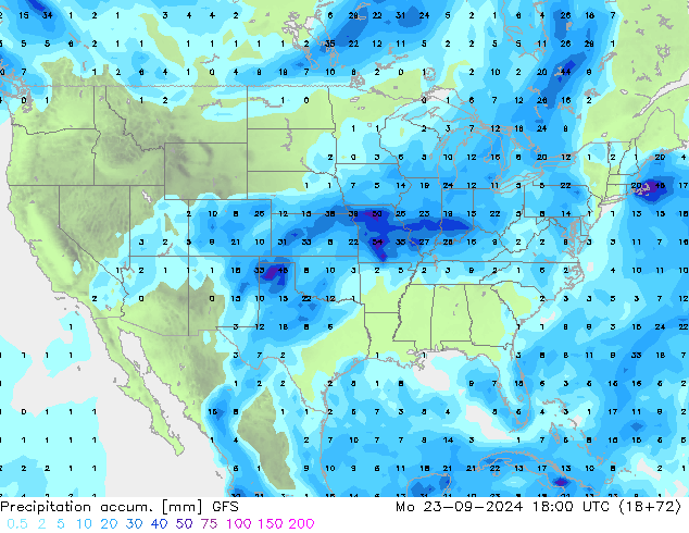 Precipitation accum. GFS пн 23.09.2024 18 UTC