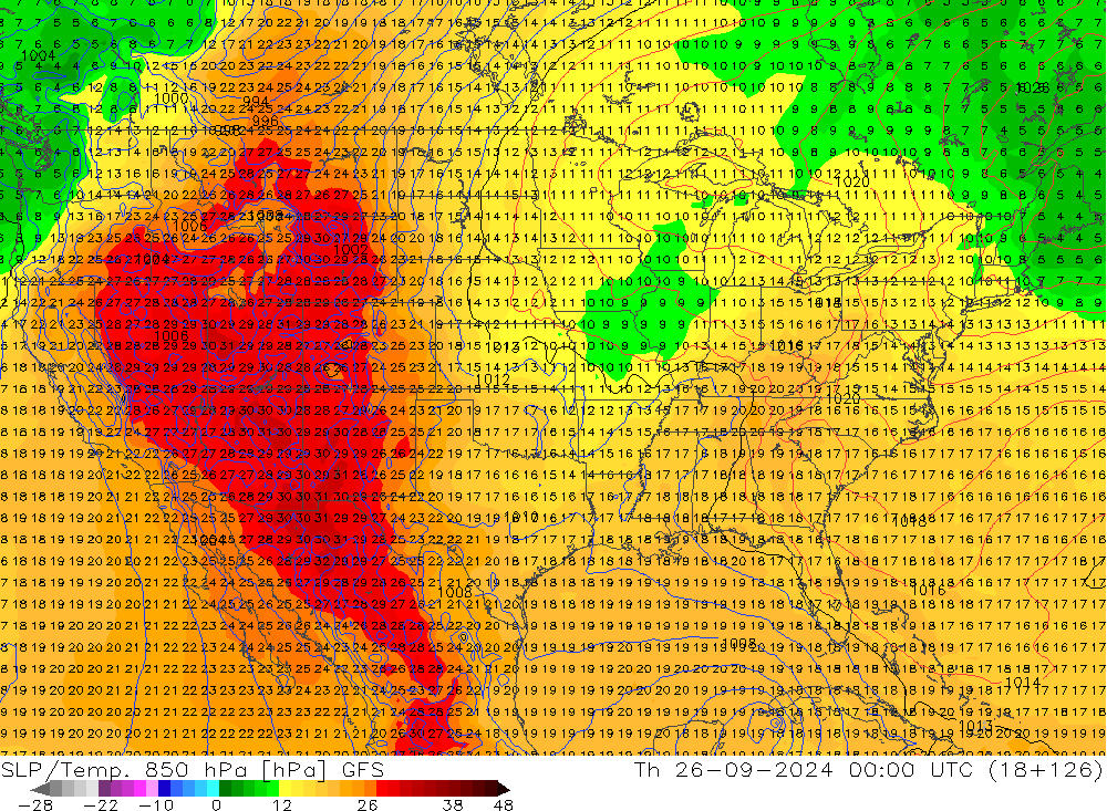 SLP/Temp. 850 hPa GFS Th 26.09.2024 00 UTC