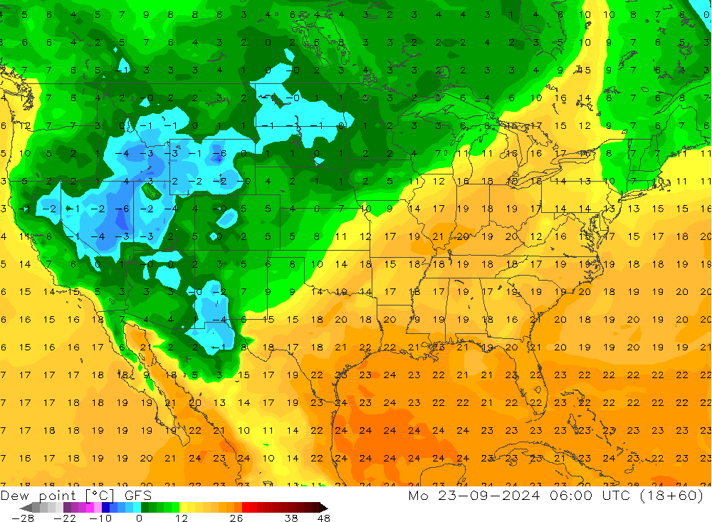 Point de rosée GFS lun 23.09.2024 06 UTC