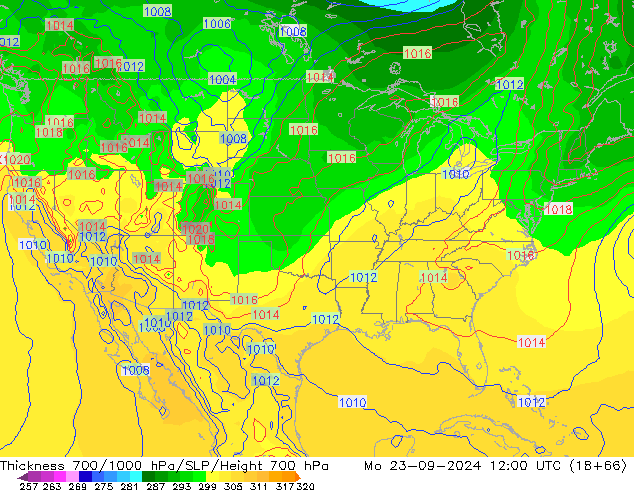 Dikte700-1000 hPa GFS ma 23.09.2024 12 UTC