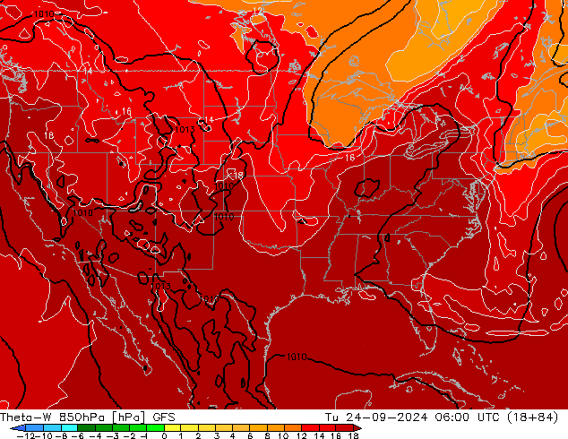 Theta-W 850hPa GFS Út 24.09.2024 06 UTC