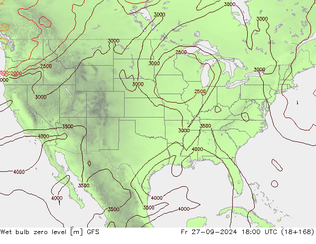 Wet bulb zero level GFS pt. 27.09.2024 18 UTC