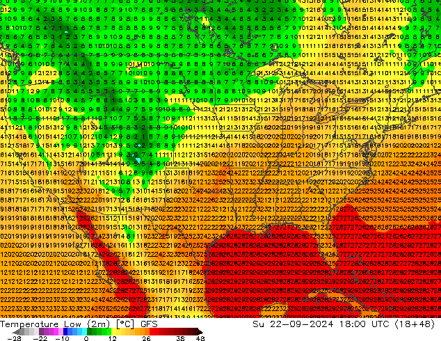 Temperature Low (2m) GFS Su 22.09.2024 18 UTC