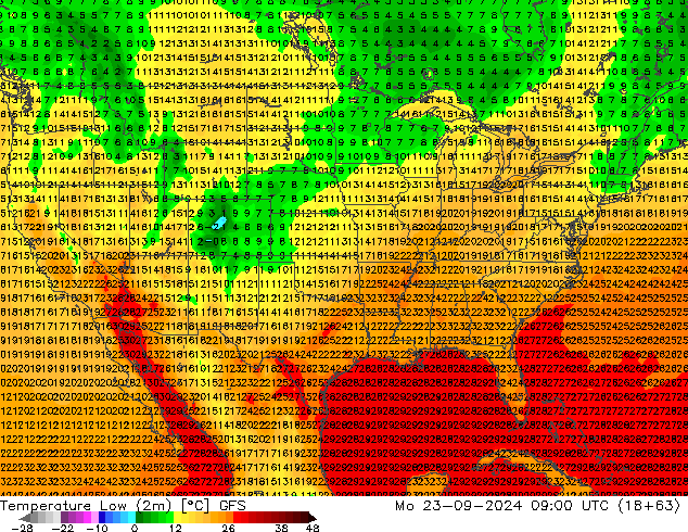 Темпер. мин. (2т) GFS пн 23.09.2024 09 UTC