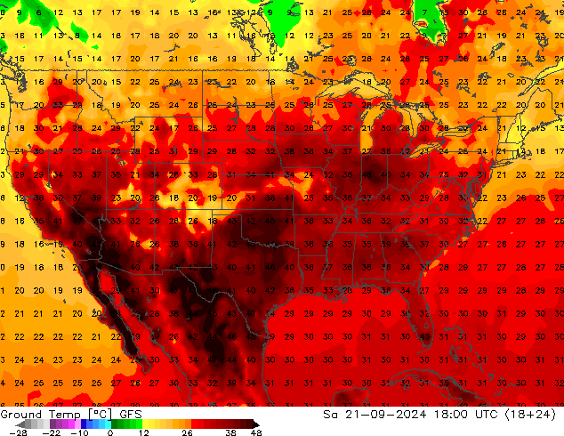 Temp GFS sam 21.09.2024 18 UTC