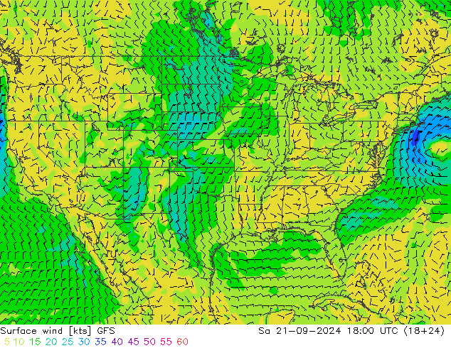 Vento 10 m GFS sab 21.09.2024 18 UTC