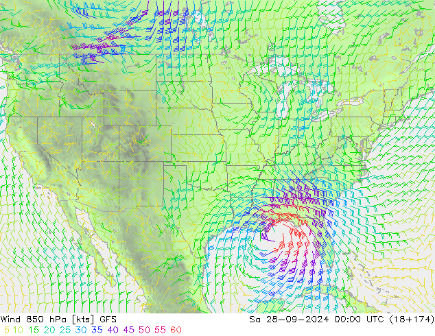 Rüzgar 850 hPa GFS Cts 28.09.2024 00 UTC