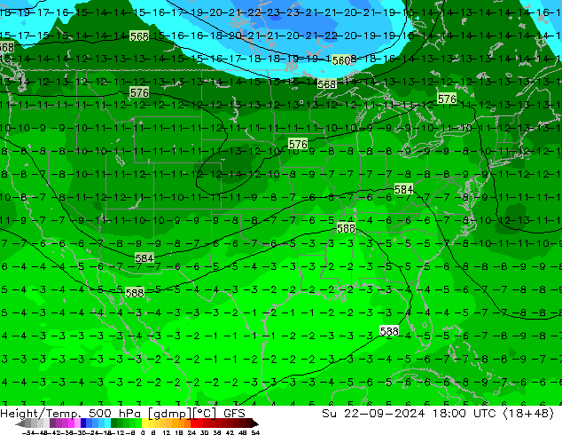 Hoogte/Temp. 500 hPa GFS zo 22.09.2024 18 UTC