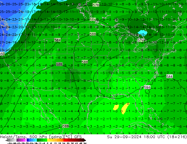 Z500/Yağmur (+YB)/Z850 GFS Paz 29.09.2024 18 UTC