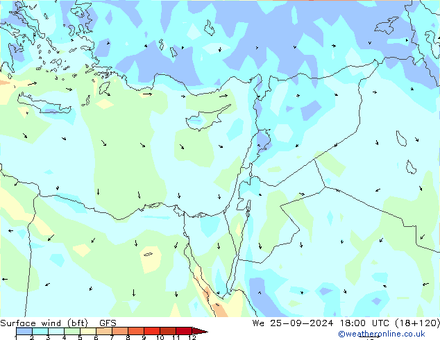 Surface wind (bft) GFS St 25.09.2024 18 UTC