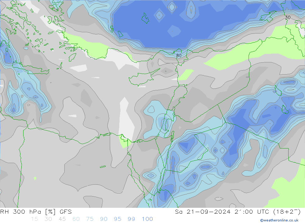 RV 300 hPa GFS za 21.09.2024 21 UTC