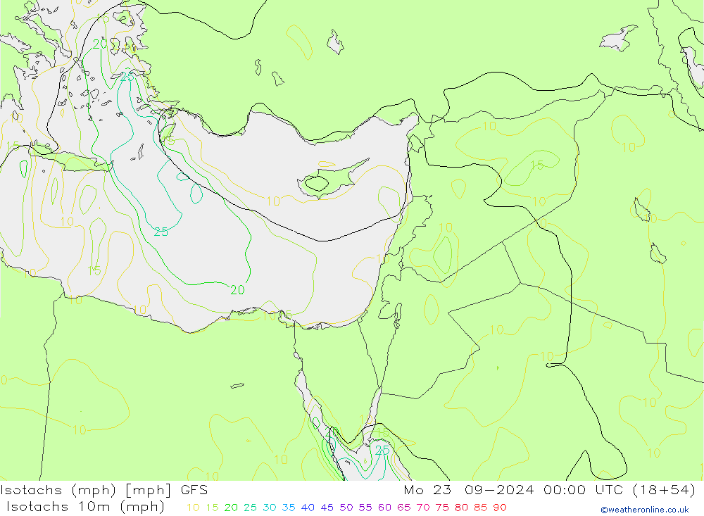 Isotachs (mph) GFS Mo 23.09.2024 00 UTC