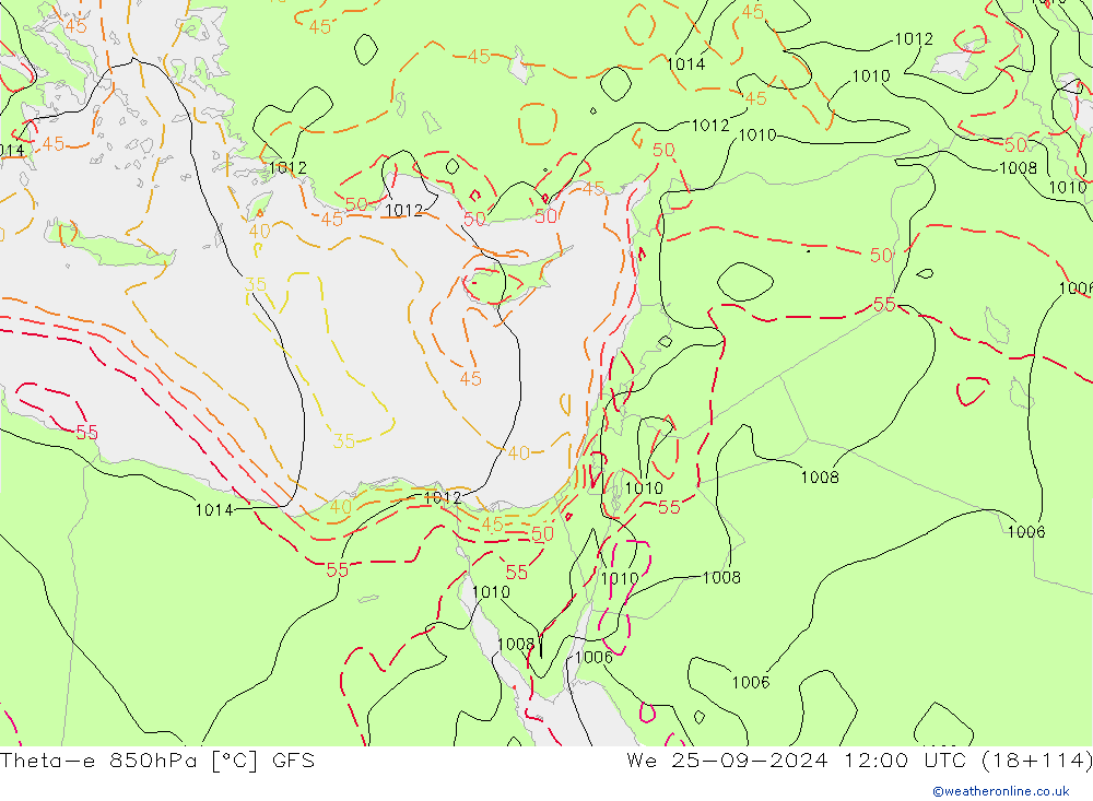 Theta-e 850hPa GFS St 25.09.2024 12 UTC