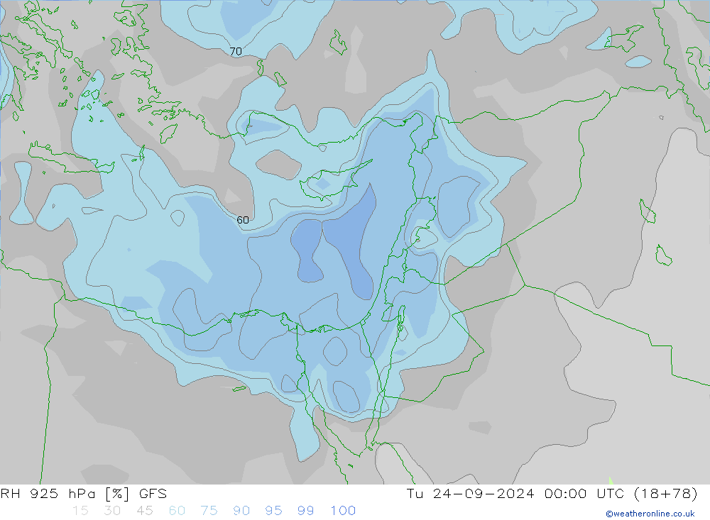 RH 925 гПа GFS вт 24.09.2024 00 UTC