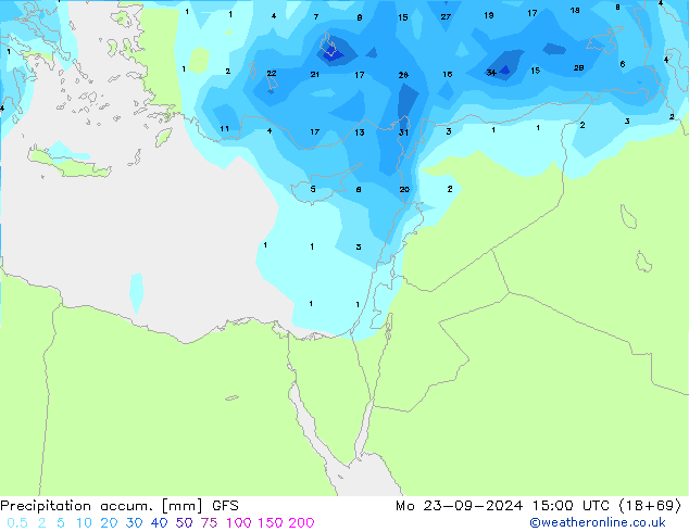 Totale neerslag GFS ma 23.09.2024 15 UTC