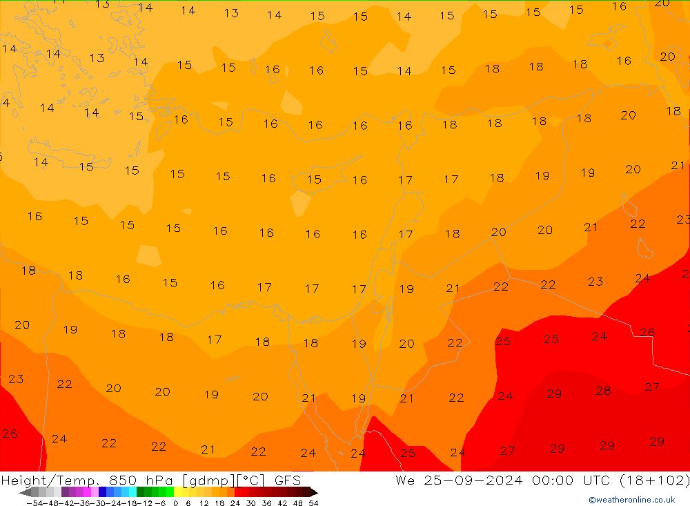 Z500/Yağmur (+YB)/Z850 GFS Çar 25.09.2024 00 UTC