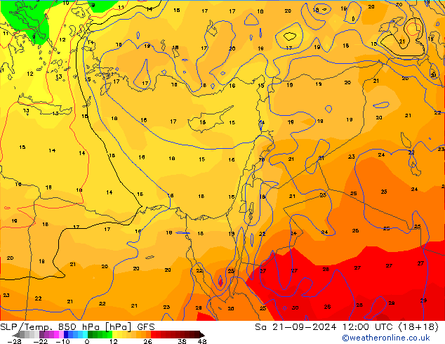 SLP/Temp. 850 hPa GFS za 21.09.2024 12 UTC