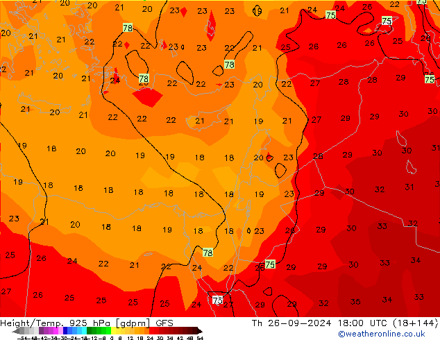 Height/Temp. 925 hPa GFS Th 26.09.2024 18 UTC