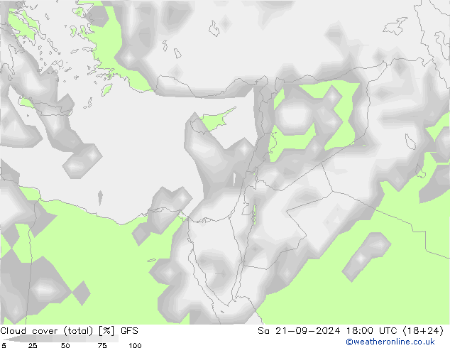 Cloud cover (total) GFS Sa 21.09.2024 18 UTC