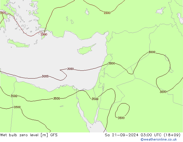 Wet bulb zero level GFS Sa 21.09.2024 03 UTC