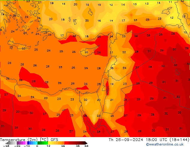 mapa temperatury (2m) GFS czw. 26.09.2024 18 UTC