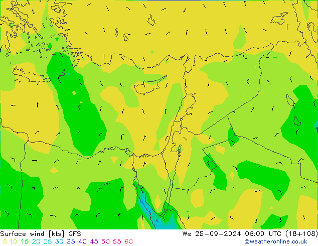 ветер 10 m GFS ср 25.09.2024 06 UTC