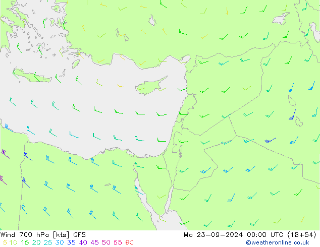 Wind 700 hPa GFS Po 23.09.2024 00 UTC