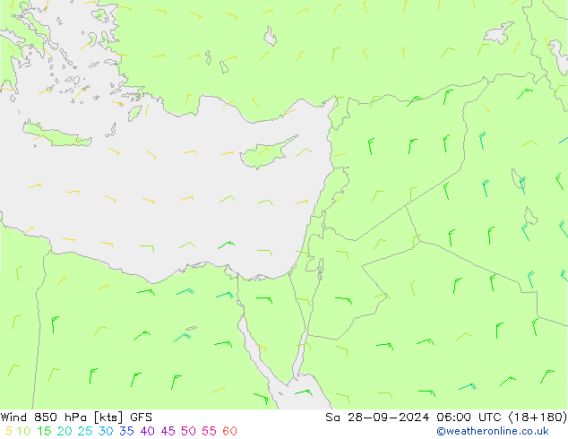 Wind 850 hPa GFS So 28.09.2024 06 UTC