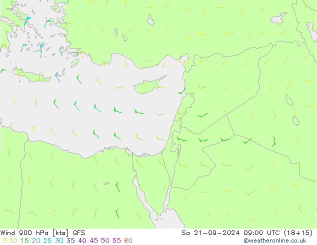 Viento 900 hPa GFS sáb 21.09.2024 09 UTC