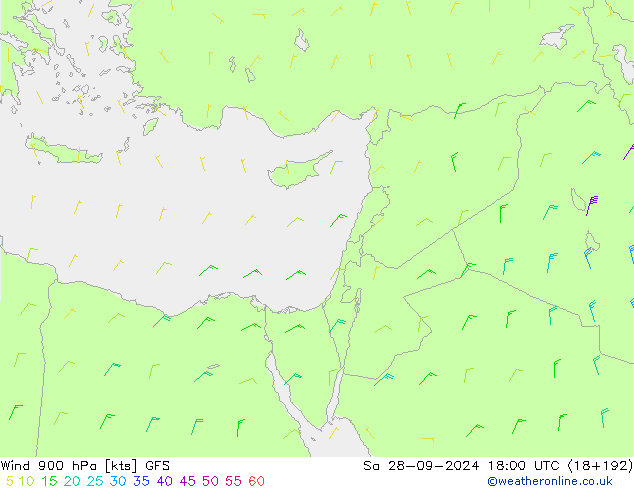 Wind 900 hPa GFS So 28.09.2024 18 UTC