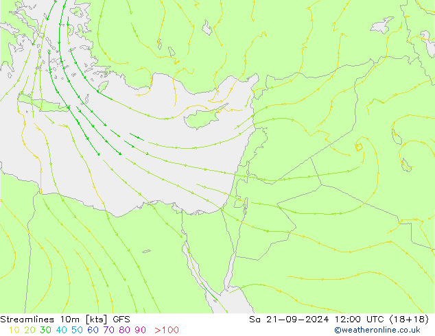 Streamlines 10m GFS Sa 21.09.2024 12 UTC