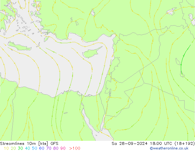 Streamlines 10m GFS Sa 28.09.2024 18 UTC