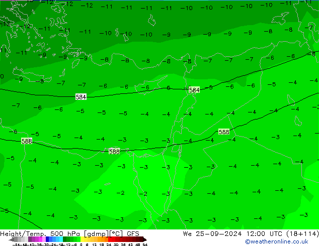 Z500/Rain (+SLP)/Z850 GFS We 25.09.2024 12 UTC