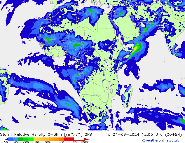 Storm Relative Helicity GFS Di 24.09.2024 12 UTC