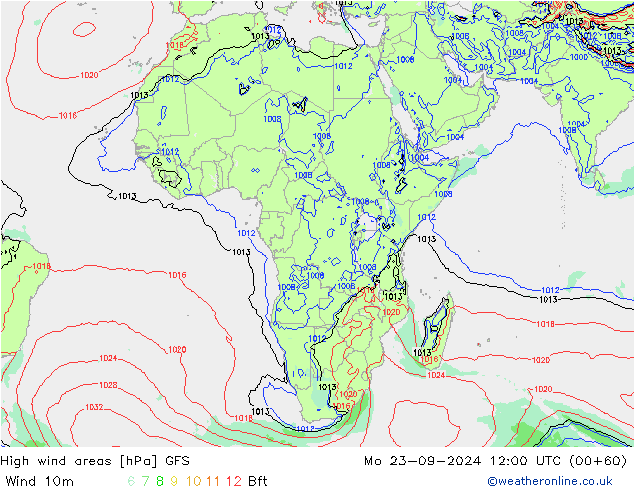 High wind areas GFS Po 23.09.2024 12 UTC