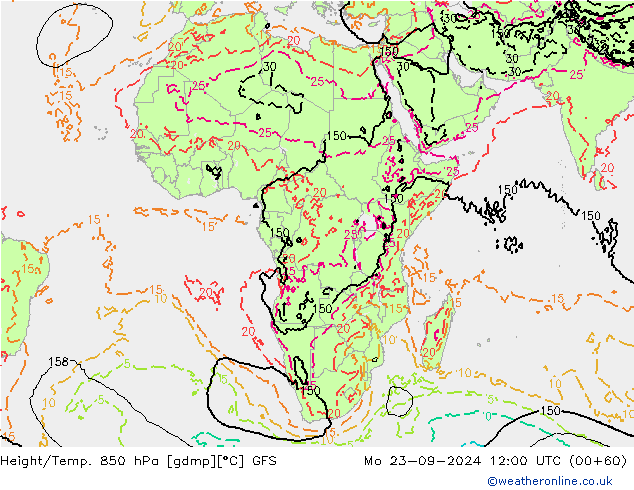 Height/Temp. 850 hPa GFS Mo 23.09.2024 12 UTC