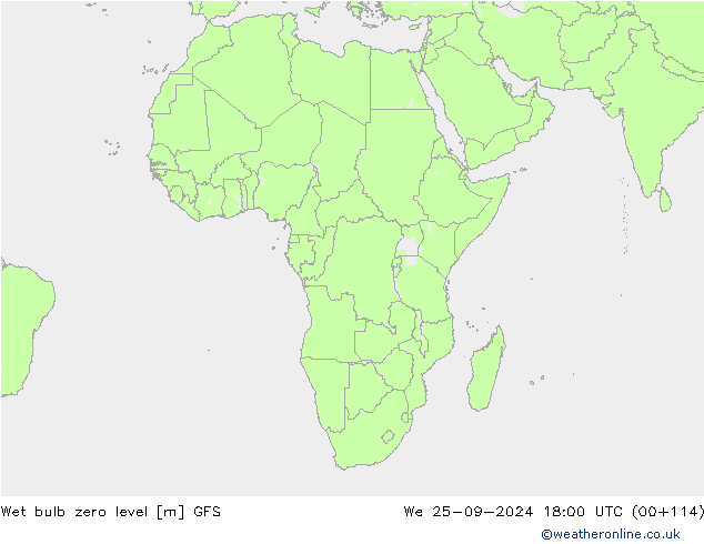 Wet bulb zero level GFS śro. 25.09.2024 18 UTC