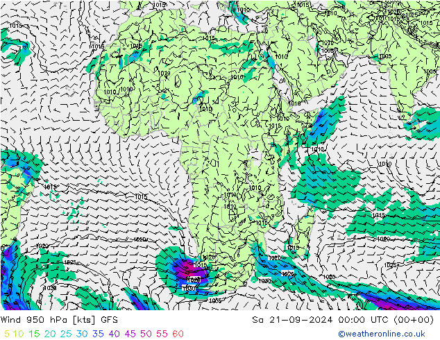 Wind 950 hPa GFS september 2024