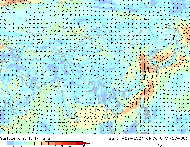 Bodenwind (bft) GFS Sa 21.09.2024 06 UTC