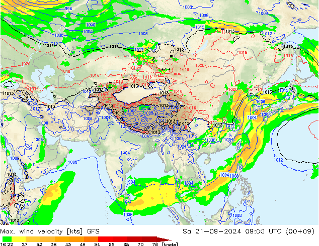 Max. wind velocity GFS so. 21.09.2024 09 UTC