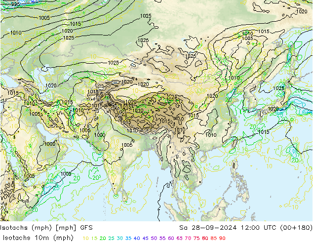 Isotachs (mph) GFS September 2024