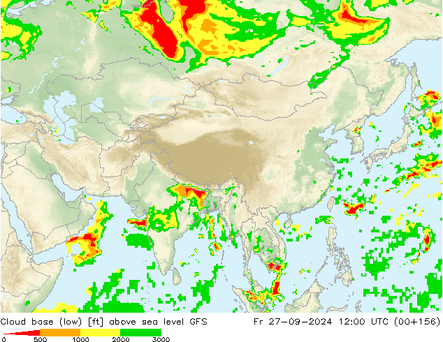 Cloud base (low) GFS Pá 27.09.2024 12 UTC