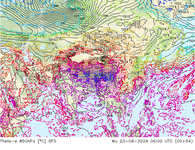 Theta-e 850hPa GFS Po 23.09.2024 06 UTC