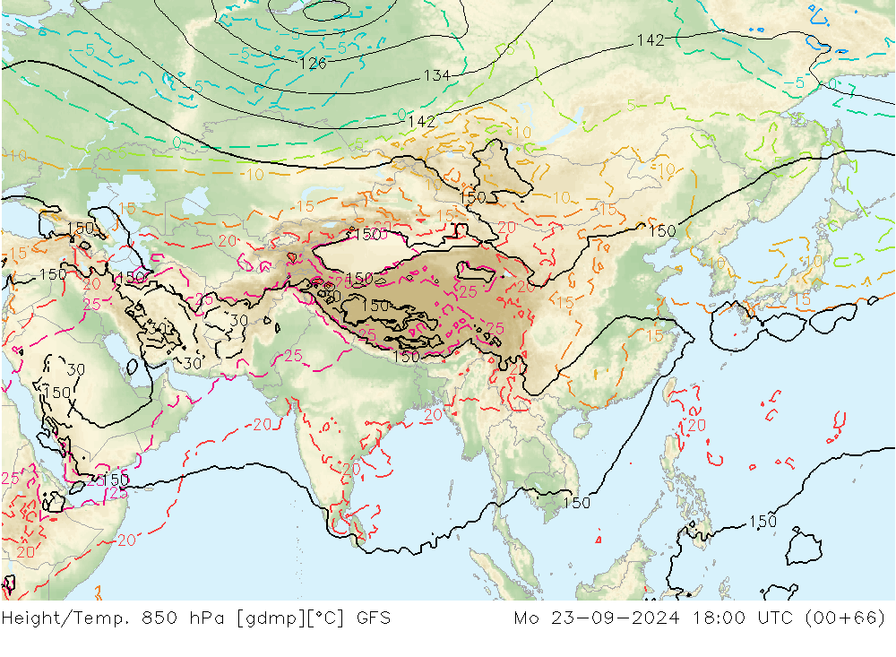 Height/Temp. 850 hPa GFS Po 23.09.2024 18 UTC