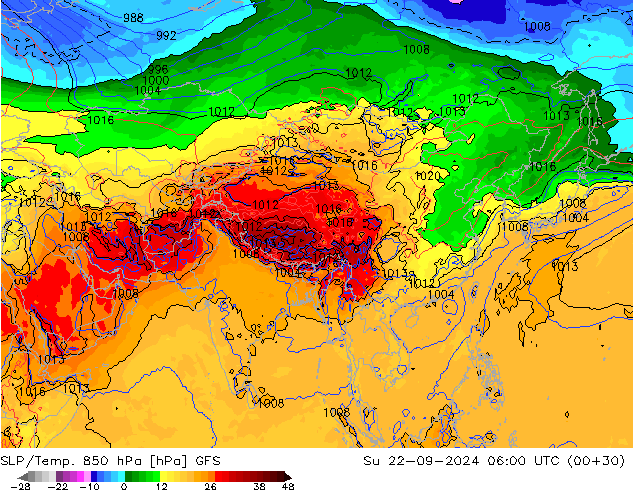 SLP/Temp. 850 hPa GFS nie. 22.09.2024 06 UTC